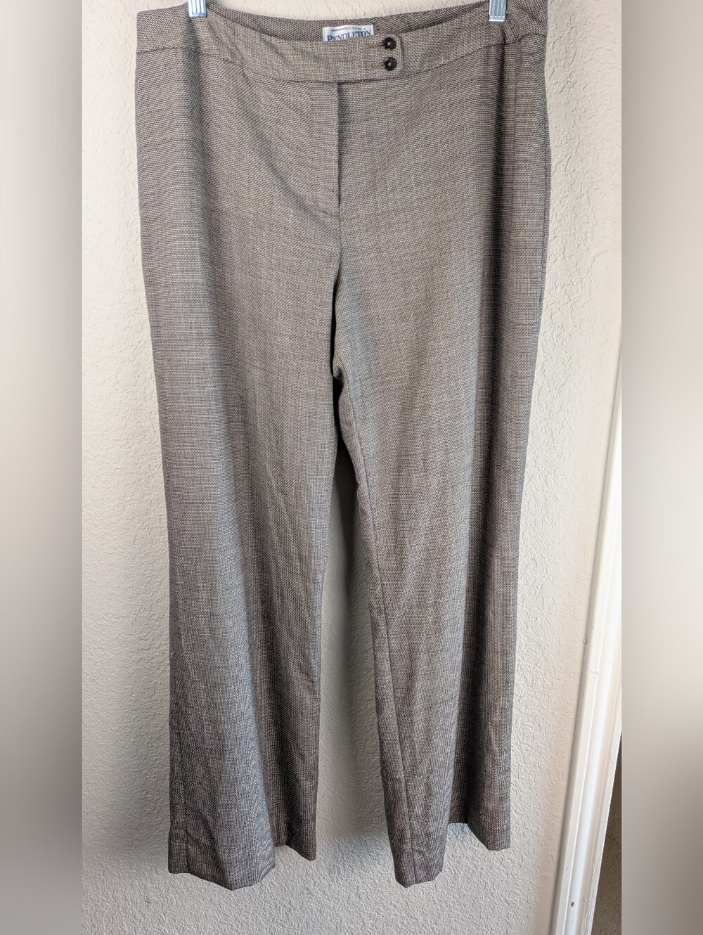 VTG Pendleton Stretch Wool Trouser Pants Size 16 Houndstooth Tan Black Lined